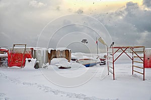 Winter scene after a snowstorm. Urban detail