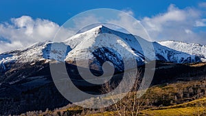 Winter scene with snowy mountain peaks in a Spanish Pyrenees photo
