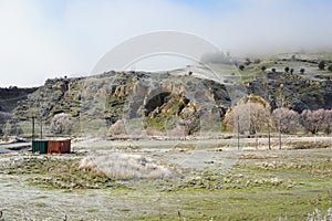 Winter scenery along the Cardrona Valley scenic road near Queenstown