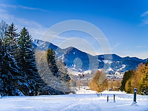 Winter Scenery in the Bavarian Alps - Path and Mountain View