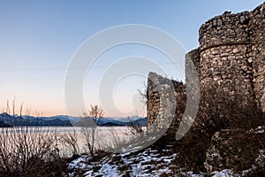 Winter scenery: Fort Lesendro at Lake Skadar, Montenegro