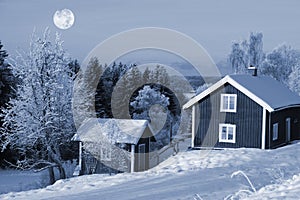 Winter scenery and full moon