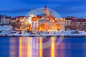 Winter scenery of Grudziadz at Vistula river photo