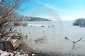 Winter scenery in lake Orestiada , Greece
