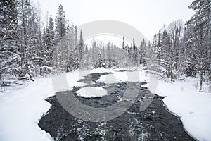 Winter scenery in Oulanka National Park. Ruka, Finland.