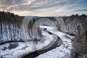 Winter scenery of the Radunia river meanders, Kashubia. Poland photo