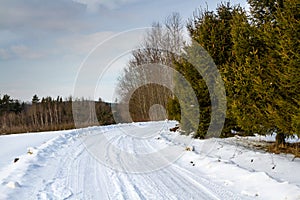 Snowy road. Poland