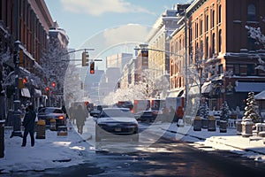 Winter scenes in bustling urban environments