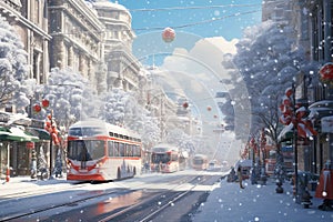 Winter scenes in bustling urban environments