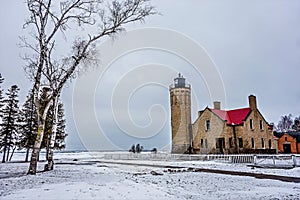 Winter scenes near mackinac bridge and mackinsw city michigan