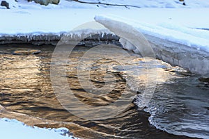 Winter scenic of the River Hasaut, North Caucasus, Karachay-Cherkess Republic, Russia