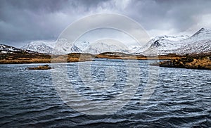 Winter Scottish Highlands landscape.
