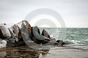 Winter Sea rocks and waves