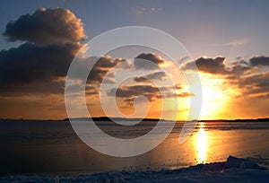 Winter sea sunset