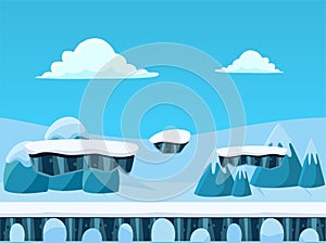 Winter Seamless Background with Bridge for Platform Games.