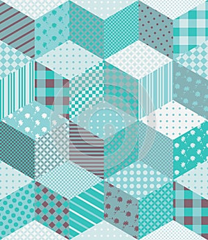 Winter seamless patchwork pattern in aquamarine tones. Vector