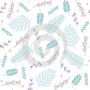 Winter seamless pattern with branch, leaves. Christmas backgrounds. Vector