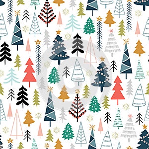 Winter seamless pattern with colorful christmas trees