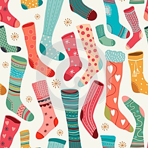 Winter seamless pattern with colorful socks