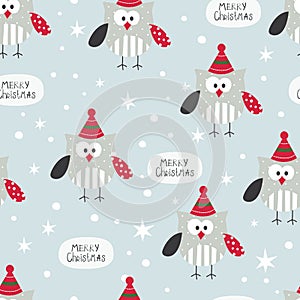 Winter seamless pattern with cute owls