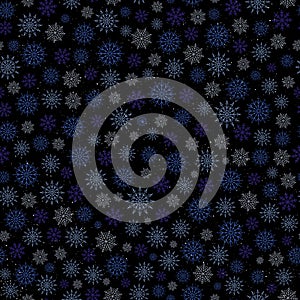 Winter seamless pattern with glow snowflake on starry night