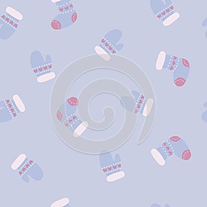 Winter seamless pattern with mittens, Christmas stocking and gloves vector background