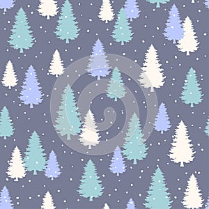 Winter Seamless Pattern with stylized evergreen pine trees