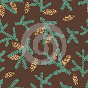 Winter seamless pattern with stylized fir branches