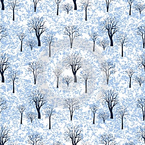 Winter Seamless Pattern Of Trees. Forest Background