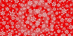 Winter seamless pattern with white snowflakes on red background. Vector illustration for fabric, textile wallpaper