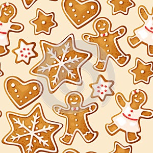 Winter seamless patterns with gingerbread cookies
