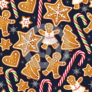 Winter seamless patterns with gingerbread cookies