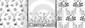 Winter Seamless Patterns set with Deer