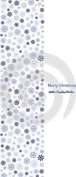 Winter seamless snowflake border vertical on white background