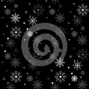 Winter Seamless Snowflake Pattern on black background. Vector EPS10