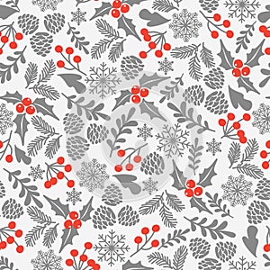 Winter seamless vector pattern with holly berries. Part of Christmas backgrounds collection. Can be used for wallpaper, pattern fi