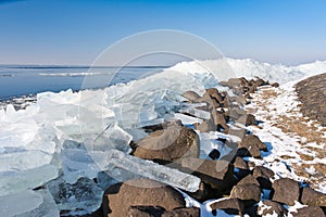 Winter seascape with ice hummocks