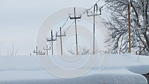 Winter season. Electrical connections and wires
