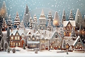 Winter season of the festive Christmas, New Year landscape scene with snow covered houses