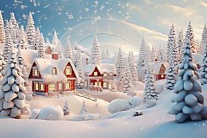 Winter season of the festive Christmas, New Year landscape scene with snow covered houses