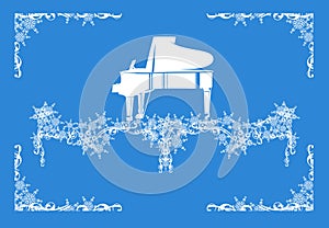 winter season frame made of snowflakes and grand piano vector silhouette design