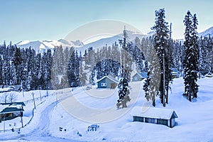 Winter season, Gulmarg is a town, a hill station, a popular tourist & skiing destination, Kashmir, India