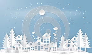 Winter season with paper art style. vector design element , illustration