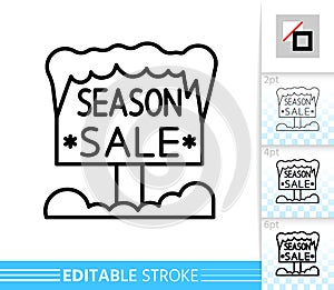 Winter season sale wood signboard vector line icon