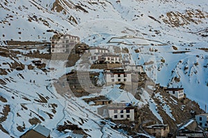 Winter season and snow cover at dhankar village - Spiti