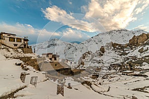 Winter season and snow cover at dhankar village - Spiti