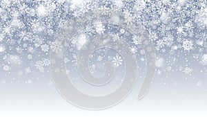 Winter Season Vector Falling Snow With Transparent Snowflakes And Lights Overlay On Light Blue Background