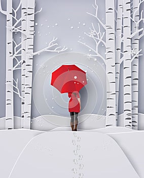 Winter season woman wearing a red coat .