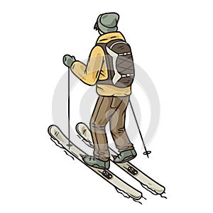 Winter seasonal sports, skiing and snowboarding. Freeride off-piste and touring to the snowy mountains with skis