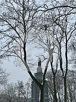 A winter seen displaying a Monument to the Great Prince of Kiev Vladimir